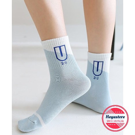 [Tất unisex nhún Cổ Cao] Vớ nam nữ Nhún Cổ Cao Phong Cách Hàn Quốc chữ DU