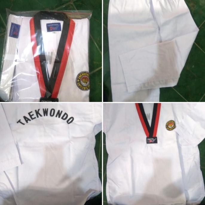Bộ Đồng Phục Tập Võ Taekwondo Cổ Đứng Màu Đỏ Đen Cho Người Lớn Mới Bắt Đầu