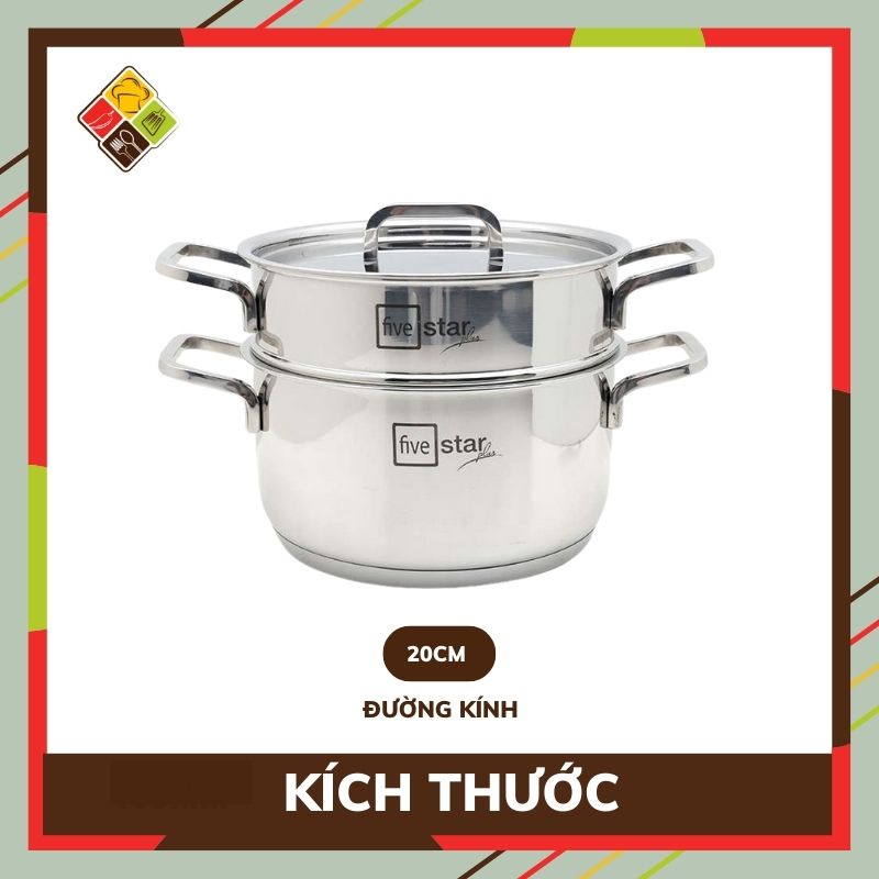 Nồi hấp 2 tầng inox 304 fivestar BEHOMEMALL bộ nồi xửng hấp cao cấp