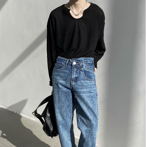 Áo len dệt kim tay dài màu trơn dáng rộng cho nam | BigBuy360 - bigbuy360.vn