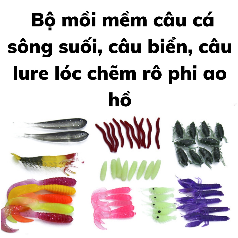 Combo bộ 100 mồi giả câu lure lóc chẽm và phụ kiện, hộp mồi giả câu sông suối câu biển, cá chày chuối siêu nhạy