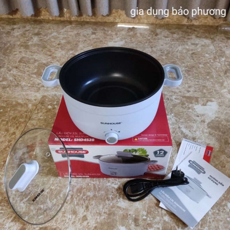 nồi lẩu điện Sunhouse 4528 dung tích 3,5 lít công suất 1.200w hàng chính hãng