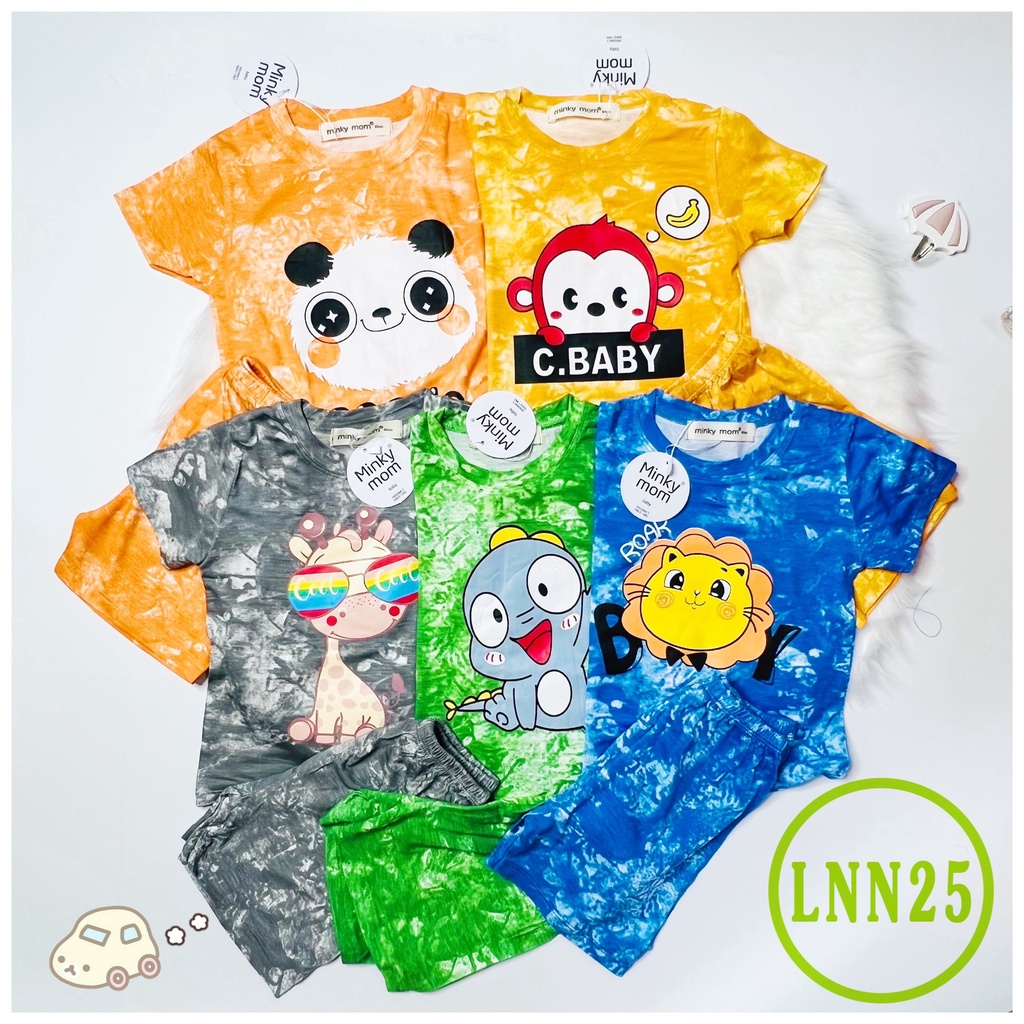 Bộ Cộc Tay Thun Lạnh MINKY MOM In Lụa Loang, Mềm Mịn, Hàng Chuẩn Đẹp Cho bé trai/ gái từ 8-29kg