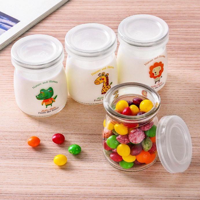 🍒🍒Bộ 12 Cốc/Hũ Làm Sữa Chua Bằng Thủy Tinh Có Nắp Cho Bé Hình Ngộ Nghĩnh | BigBuy360 - bigbuy360.vn