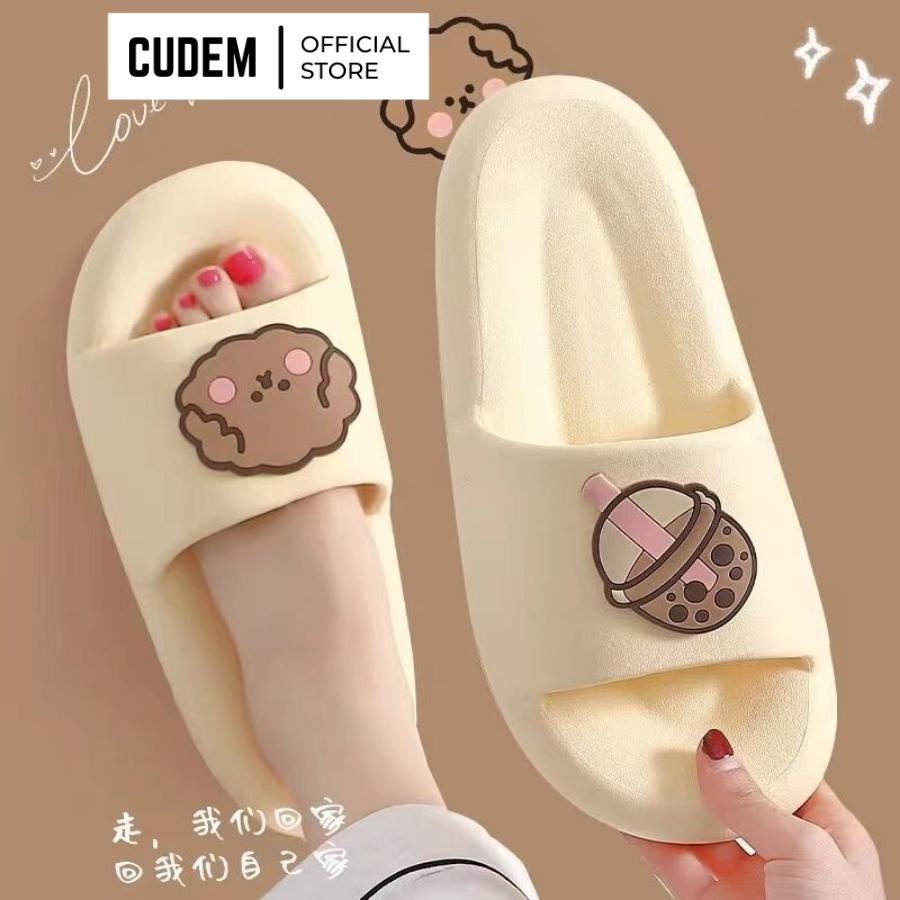 Dép nữ quai ngang đi trong nhà hình Gấu Cafe dày dặn, êm ái D2
