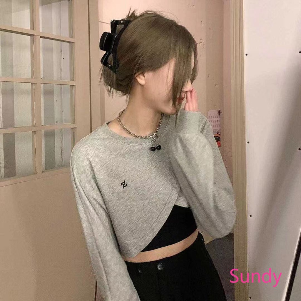 Set Áo Tay Dài Phối Dây Chéo Thời Trang Mùa Hè Cá Tính Cho Nữ