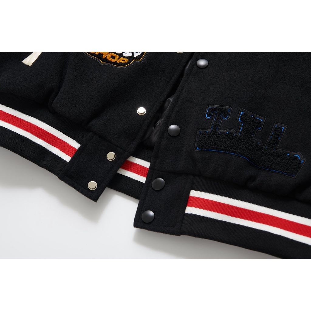 Áo Khoác STUSSY X OUR LEGACY X DENIM TEARS VARSITY JACKET, Màu đen, Tay da trắng BapeVN