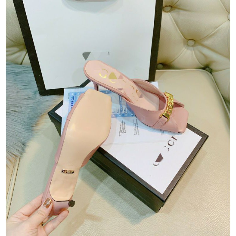 Guốc da quai xích Guc ci hồng đen trắng gold cực xinh
