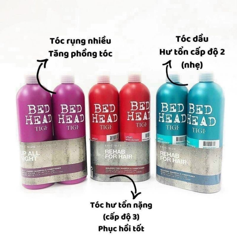Cặp gội xả Tigi màu tím làm phồng tóc 750ml
