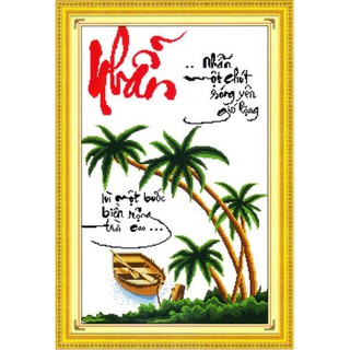 Tranh Thêu Chữ Thập Nhẫn Một Chút Sóng Yên Gió Lặng, Lùi Một Bước Biển Rộng Trời Cao 222893 (KHÁCH TỰ THÊU) KT:52X77CM