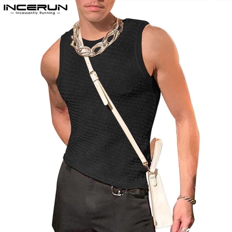 Áo thun ba lỗ INCERUN màu sắc đơn giản cho nam