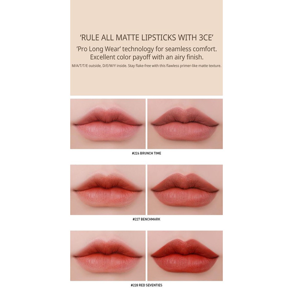 Son 3CE Matte Lip Color vỏ vàng #227 #228 (BEST SELLER) | BigBuy360 - bigbuy360.vn