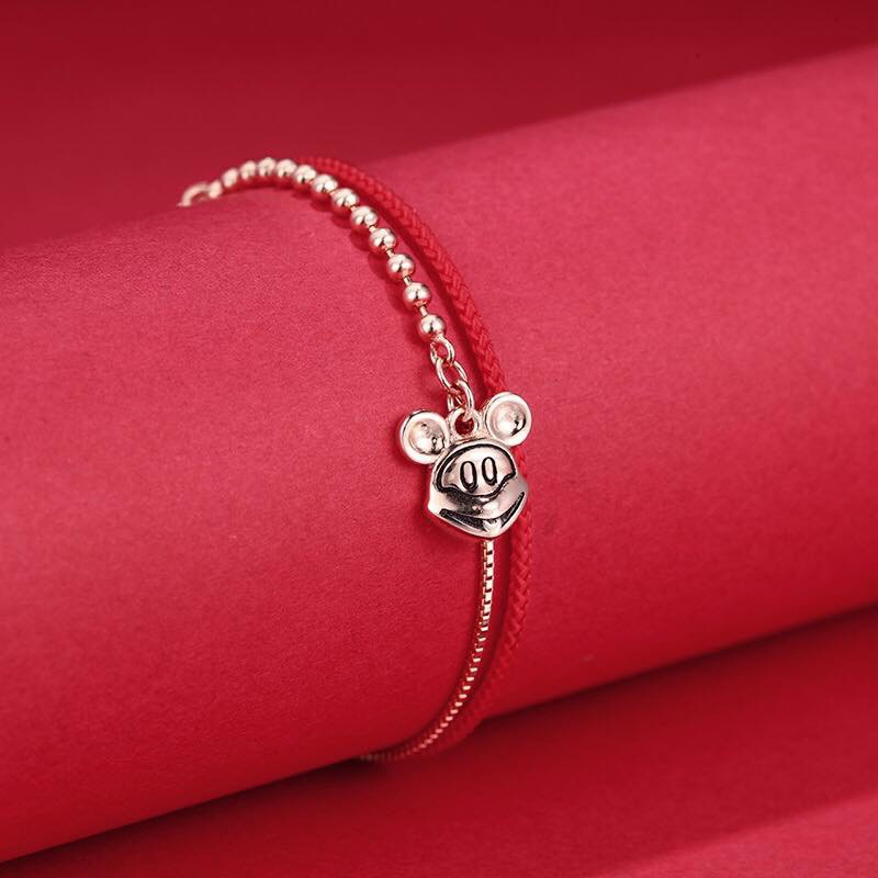 Lắc Tay Nữ Bạc 925 Hình Chuột Mickey Kèm Vòng Tay Chỉ Đỏ Mang Lại May Mắn MIRASON - Vòng Tay Bạc Nữ Cao Cấp MLT050