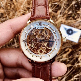 Đồng Hồ Nam BYINO 8222 Dây Da Nâu Cơ Tự Động Cao Cấp Chống Nước