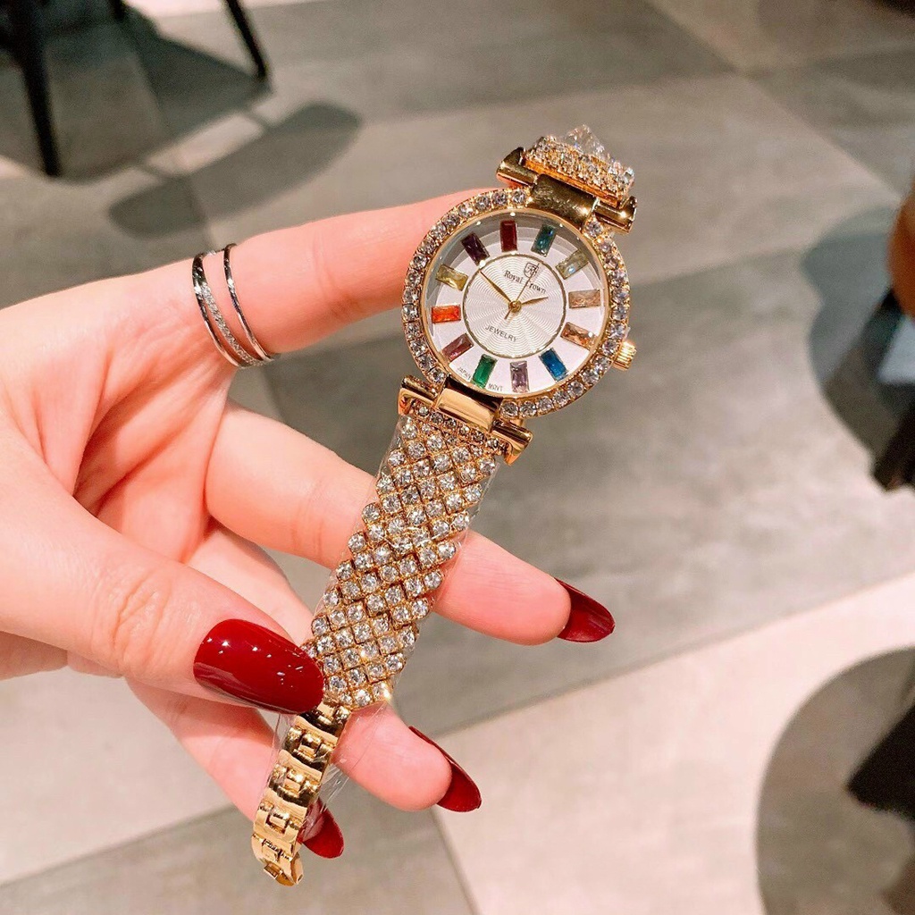 Đồng hồ đeo tay nữ ROYAL CROWN viền đá cao cấp, sáng lấp lánh phong cách sang chảnh, giá siêu rẻ