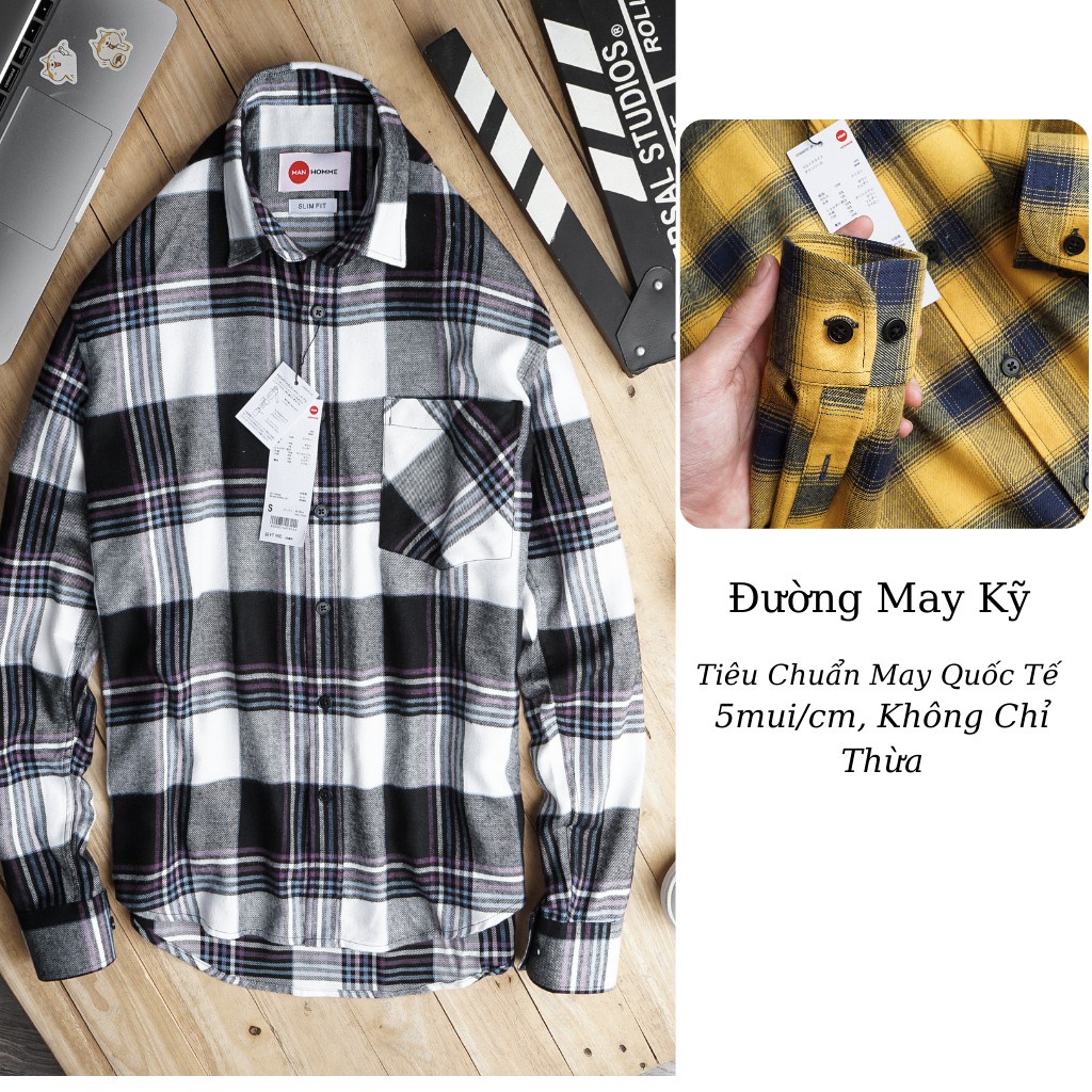 Áo Sơ Mi Ca Rô Nam Hàn Quốc Áo Flannel Sơmi Kẻ Sọc Caro Nam Dài Tay From Ôm Hàng Hiệu - SMGS02 - MANHOMME | BigBuy360 - bigbuy360.vn