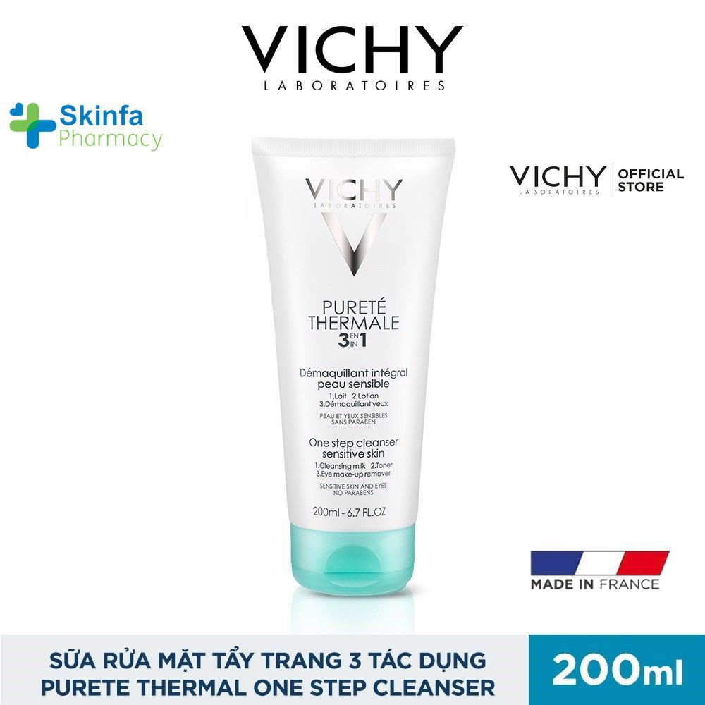 Sữa rửa mặt Vichy Purete Thermal 3 in 1 One Step Cleanser Sensitive Skin And Eyes-Sữa  rửa mặt tẩy trang 3 in 1 Vichy