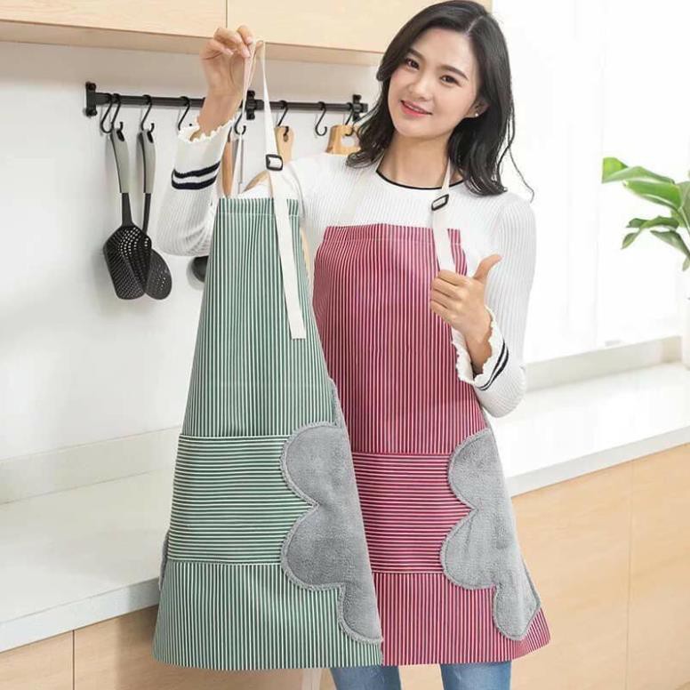 [❌GIÁ SỈ❌] Tạp Dề Kẻ Phong Cách Hàn Quốc Có Khăn Lau Tay Bên Hông, Tạp Dề Chống Thấm Nước 88207 Sỉ Lẻ Gia Dụng 88