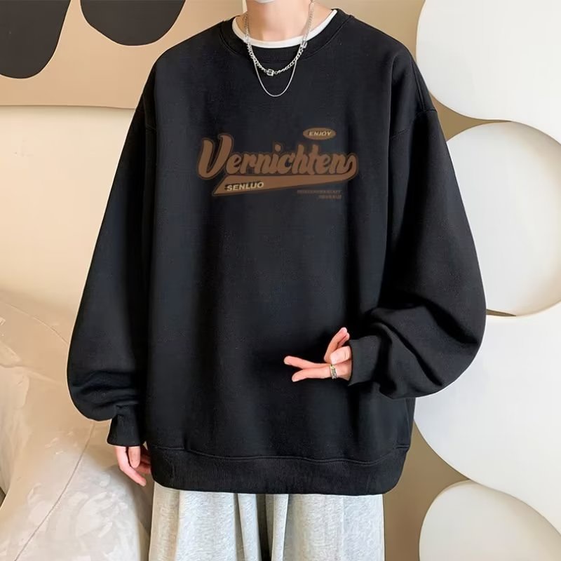 Áo Thun Tay Dài Cổ Tròn Dáng Rộng In Chữ Phong Cách Hàn Quốc Thời Trang Cho Nam Size M-5XL