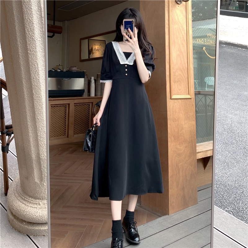 váy tiểu thư phối cổ ren hàng QC (V07)