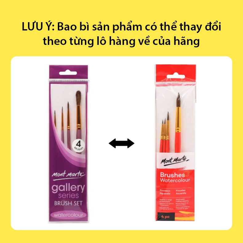 Bộ 4 Cọ Vẽ Màu Nước Mont Marte - Gallery Series Brush Set Watercolour 4pce - BMHS0029