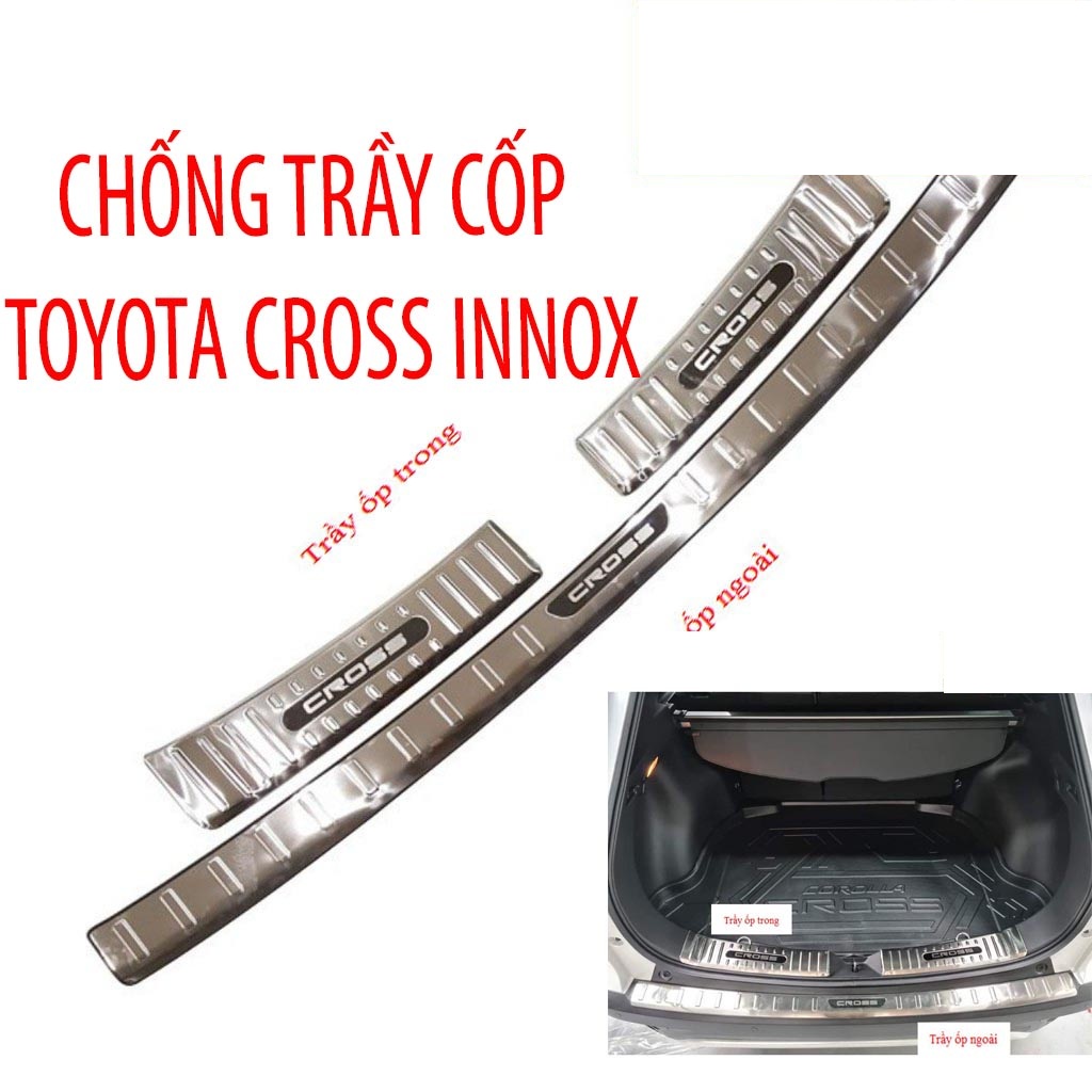 Ốp Chống trầy cốp trong, ngoài xe Toyota Corolla Cross 2020 2021 chất liệu inox 304 cao cấp