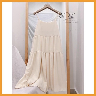 [MÃ VAY18 GIẢM 30K ĐƠN 500K] Váy maxi babydoll, Váy 2 dây vải đũi lụa mềm mặc cực mát, dáng rộng màu be
