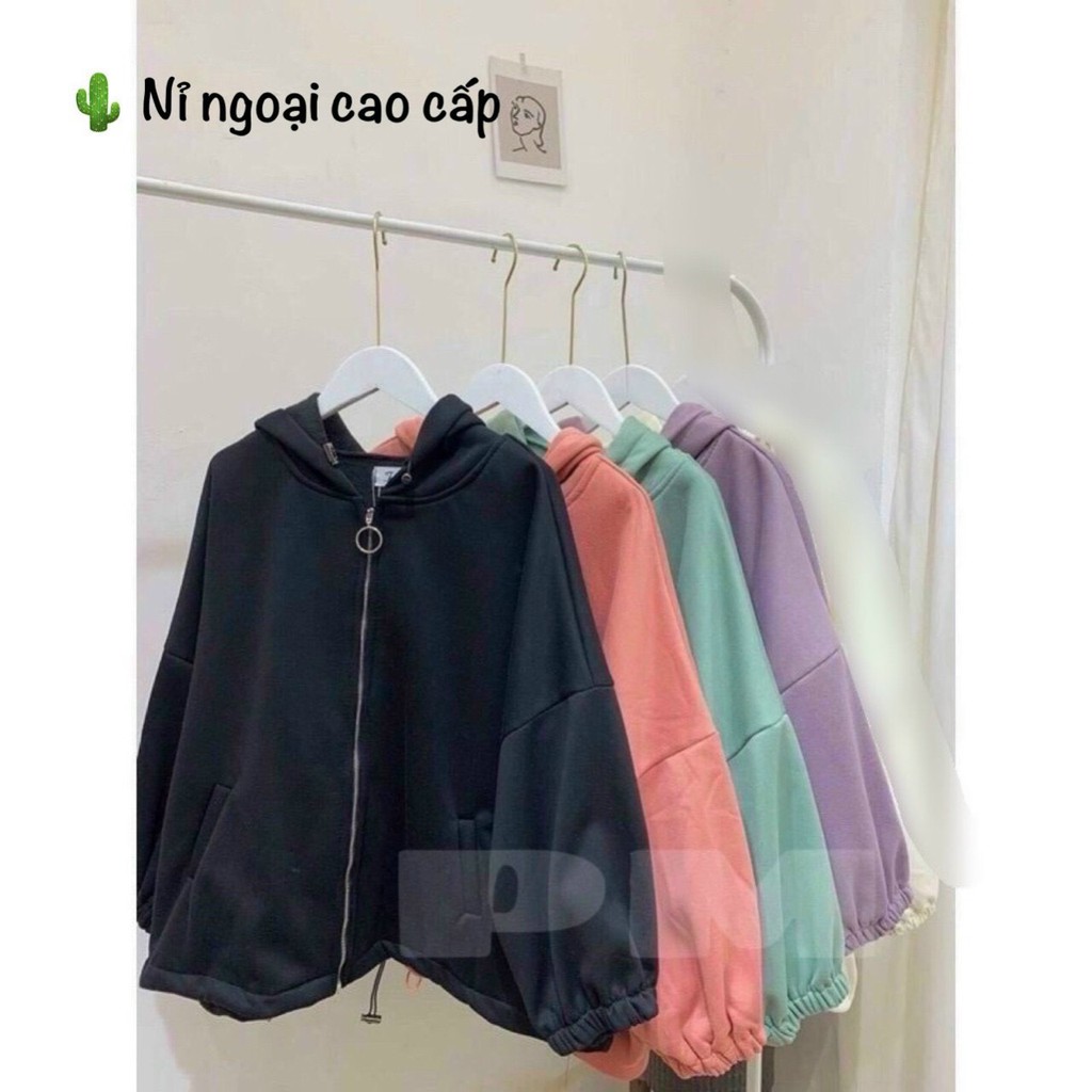 Áo hoodie unisex form rộng chất vải nỉ ngoại dây kéo 4 màu đơn giản ngầu cực chất thời trang học đường