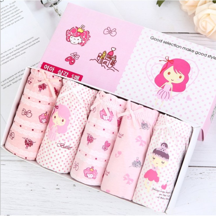 Set 5 quần lót bé gái Hàn Quốc 100% vải cotton thoáng mát, an toàn cho sức khỏe của bé mẫu Công Chúa Princess