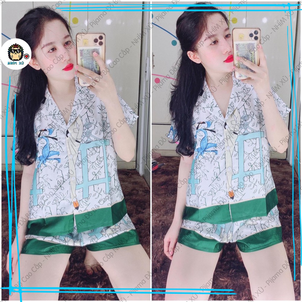 Đồ Bộ Ngủ Pijama Mặc Nhà Áo Tay Ngắn Quần Ngắn Vải Satin Cao Cấp Phối Họa Tiết Lá đơn giản | BigBuy360 - bigbuy360.vn