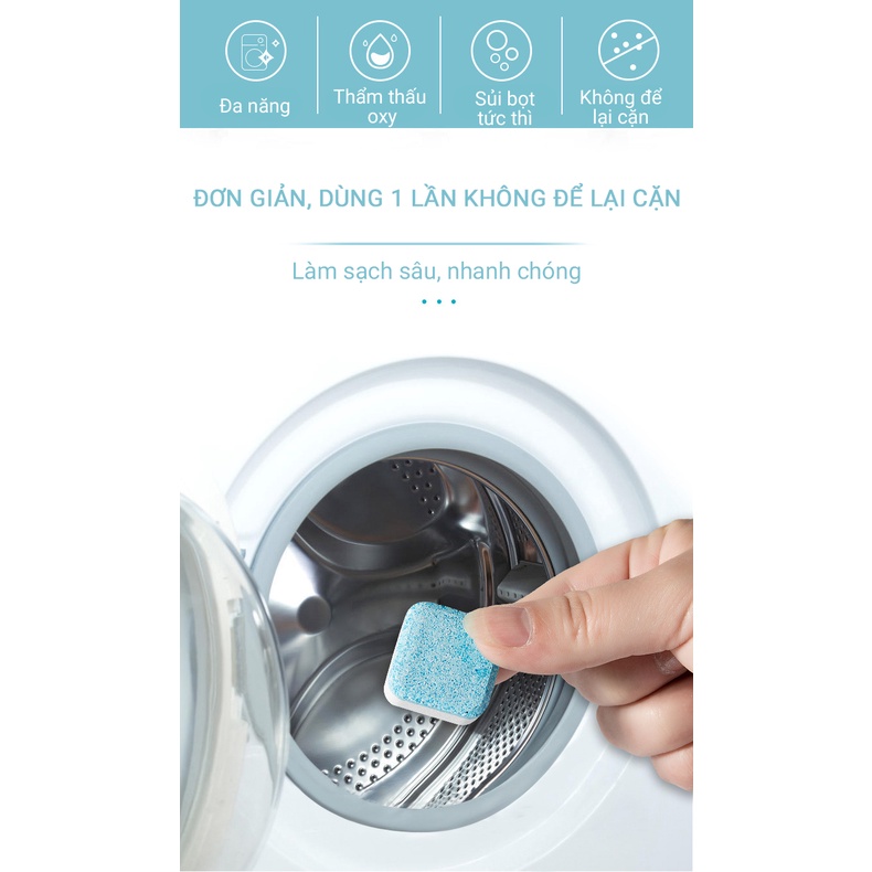 12 Viên Tẩy Lồng Máy Giặt Diệt khuẩn và Tẩy Chất Cặn Lồng Máy Giặt Hiệu Quả (hộp 12 viên)
