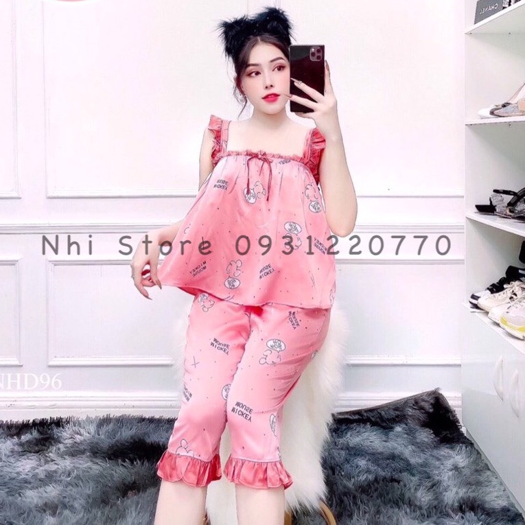 [FREESHIP 50K]Bộ Mặc Nhà Nhistore -Bộ Lửng Áo 2 Dây Bèo Cánh Tiên Họa Tiết Hoạt Hình dễ Thương Freesize Dưới 57kg