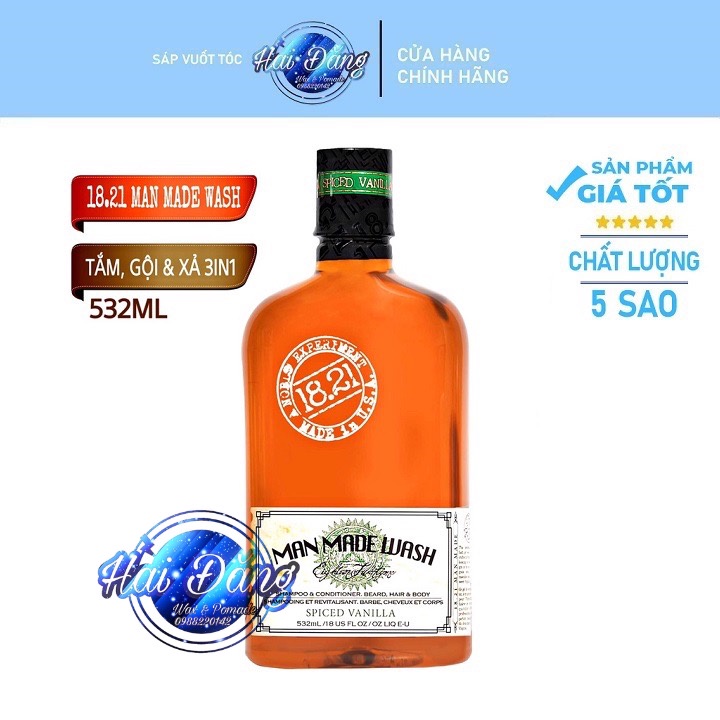 [Chính Hãng USA] Spiced Vanilla | Sữa tắm gội toàn thân 3 trong 1 cho nam 18.21 Man Made Wash 532ml