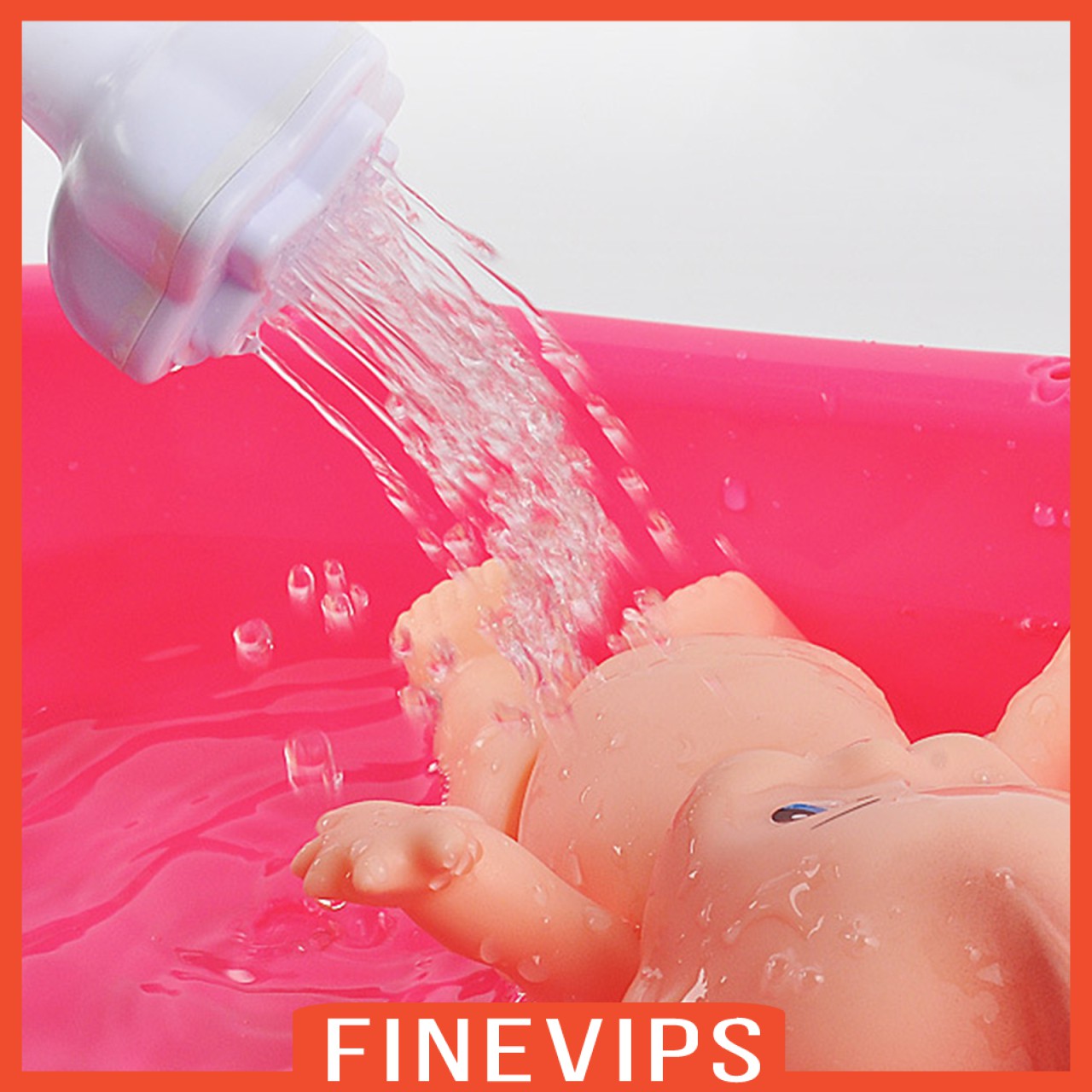 [FINEVIPS] Doll Bath Play Tub with Shower Pretend Play Infant Baby Kids Doll Toy Bathtub