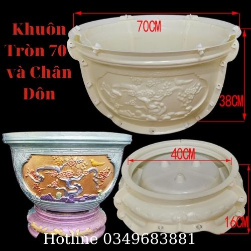 Khuôn đúc chậu cảnh Tròn 70 kết hợp Chân Đôn, Nhựa ABS mới 100% Dùng làm chậu cây cảnh bonsai ngoài trời