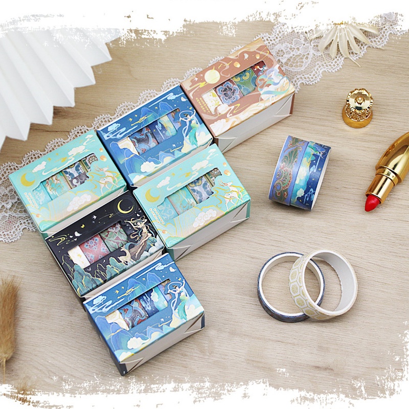 4 Cuộn băng keo washi RUIXIANG phong cách Trung Hoa cổ điển dùng trang trí sổ tay