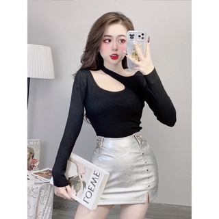 Áo thun nữ dài tay chéo cổ