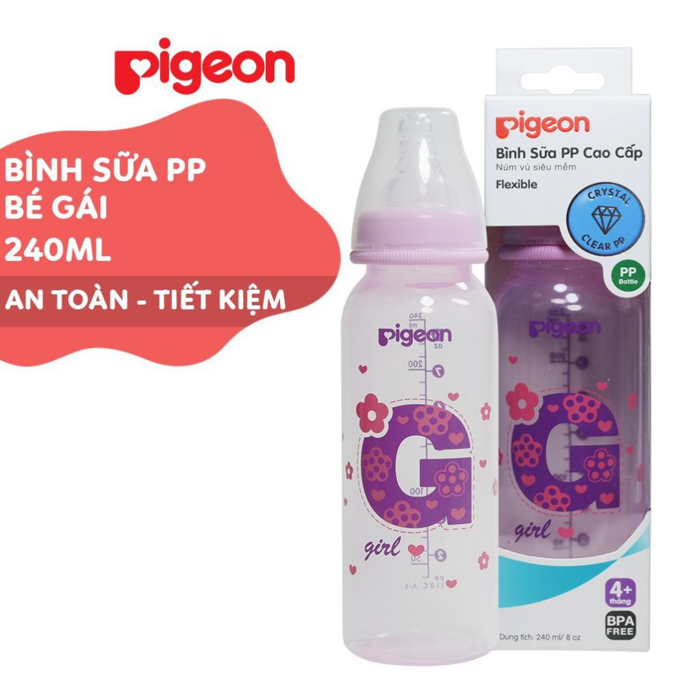 [Mã FMCGMALL - 8% đơn 250K] Bình sữa Pigeon 120ml / 240ml cổ hẹp PP cao cấp bé trai, bé gái