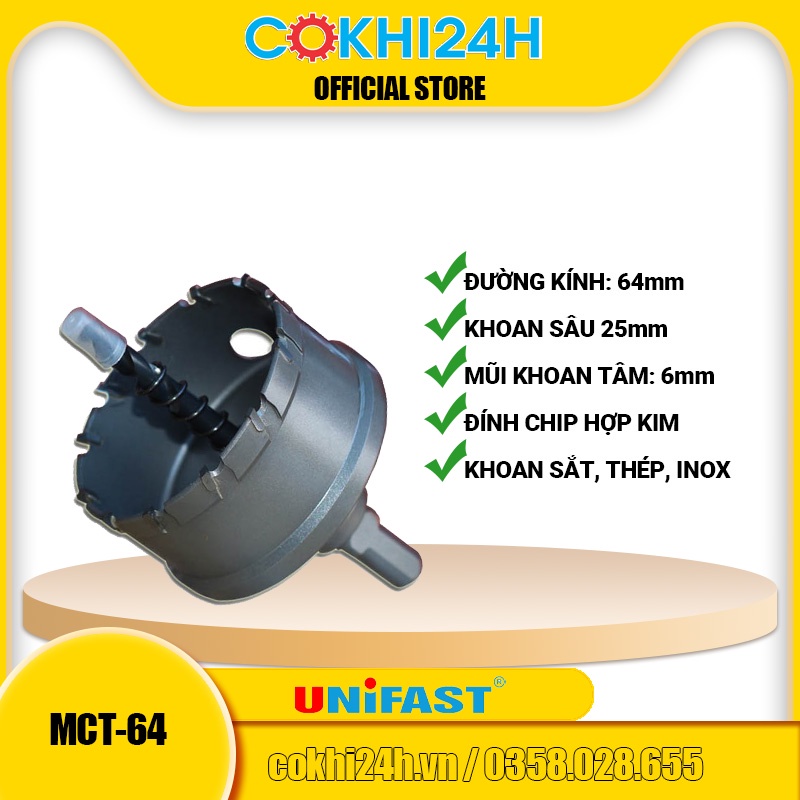 Mũi khoét 64mm Unifast MCT-64 hợp kim [ Phi 64 ]