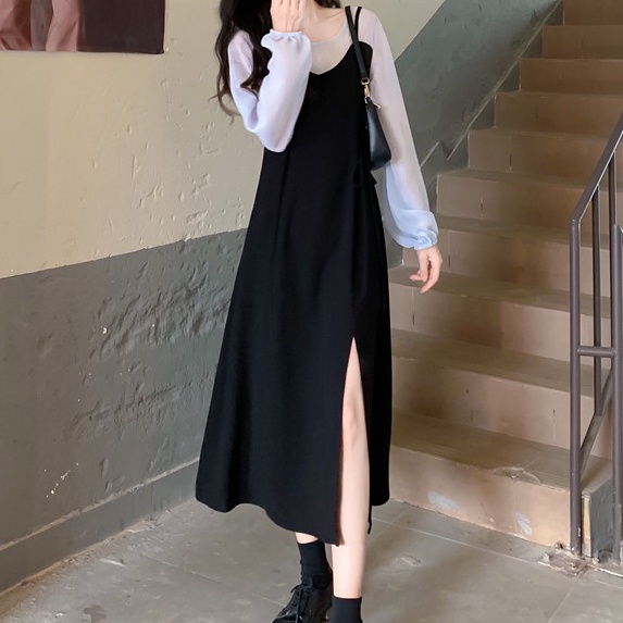 Đầm Cổ Tròn Xẻ Tà Thời Trang Mùa Thu Cho Nữ