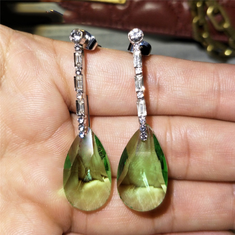 Sparkling Green Peridot Diamond Birthstone Dangle Earrings For Women Jewelry