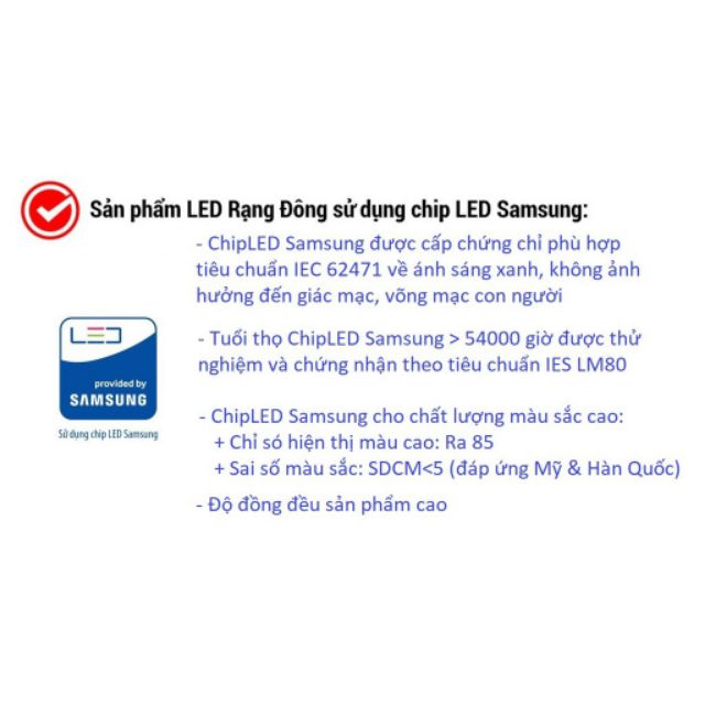 Đèn led âm trần Rạng Đông sử dụng chip Led Samsung các kích thước