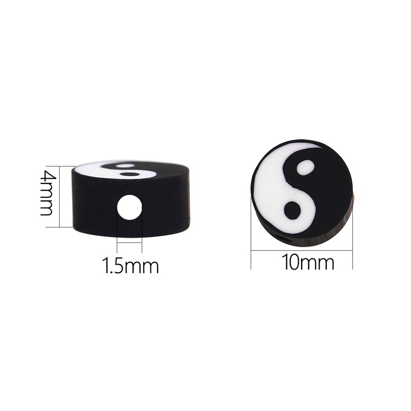 Set 30 hạt đất sét polymer 10mm họa tiết âm dương dùng làm trang sức