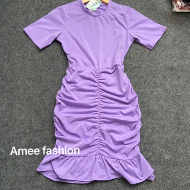 Đầm nữ body nhúm eo đuôi cá màu tím chất thun dẻo mềm mịn co dãn thoải mái vận động thích hợp mặc đi du lịch mặc đi chơi | BigBuy360 - bigbuy360.vn