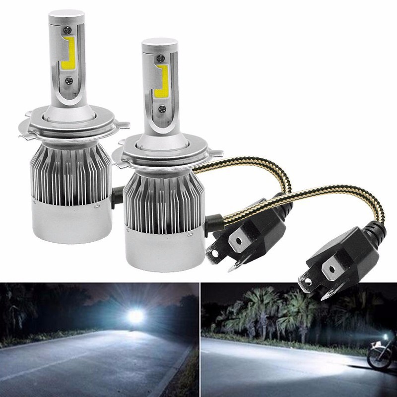 01 bóng đèn pha LED xe máy, ô tô H4 HB2 9003 C6 siêu sáng 36W