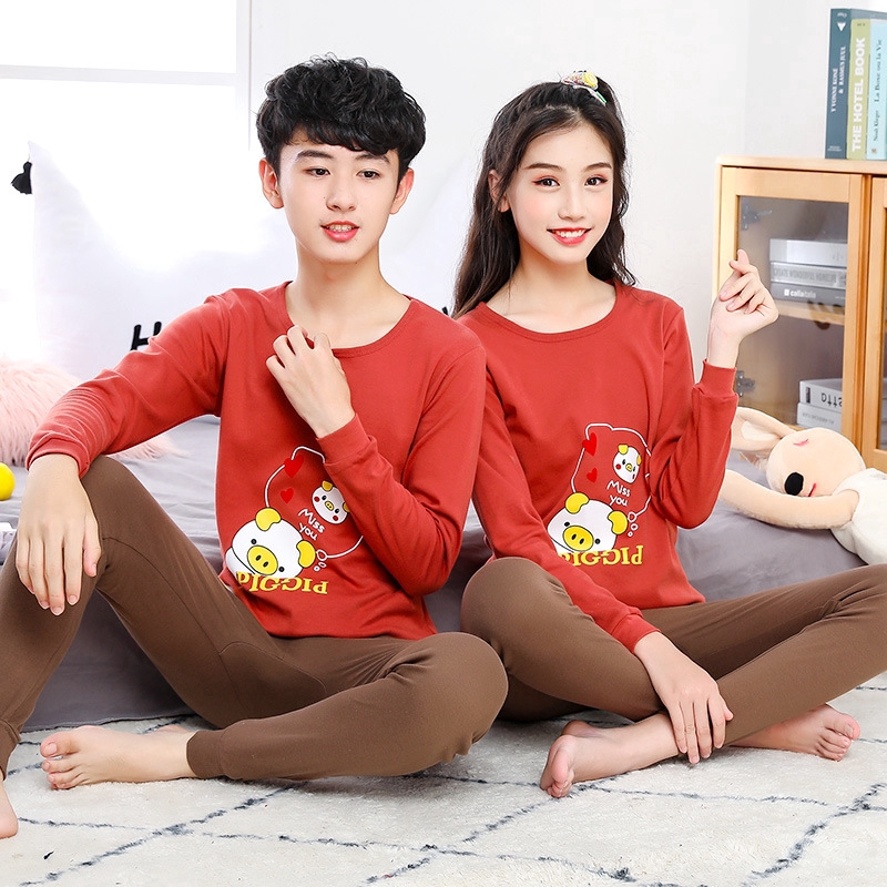 Girl Sleepwear Breathable Cotton Homewear Cute Bear Long Sleeve Top+Pants 2pcs/set 8-18Yrs Teen Kids Pyjamas Underwear Clothes