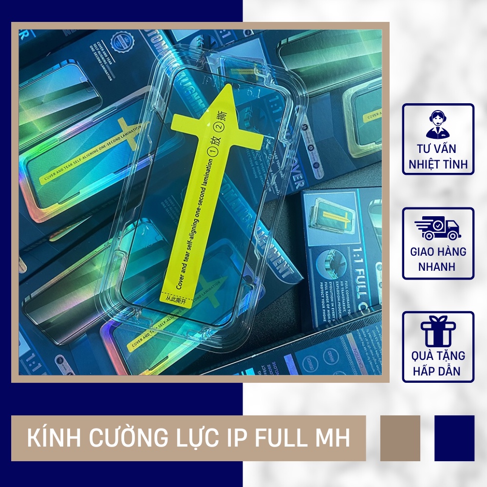 Kính Cường Lực IP Full Màn Hình Có Khung Dán Tiện Lợi, Viền Mỏng, Chống Bám Bụi, Bảo Vệ Màn Hình Điện Thoại Mức Tối Đa