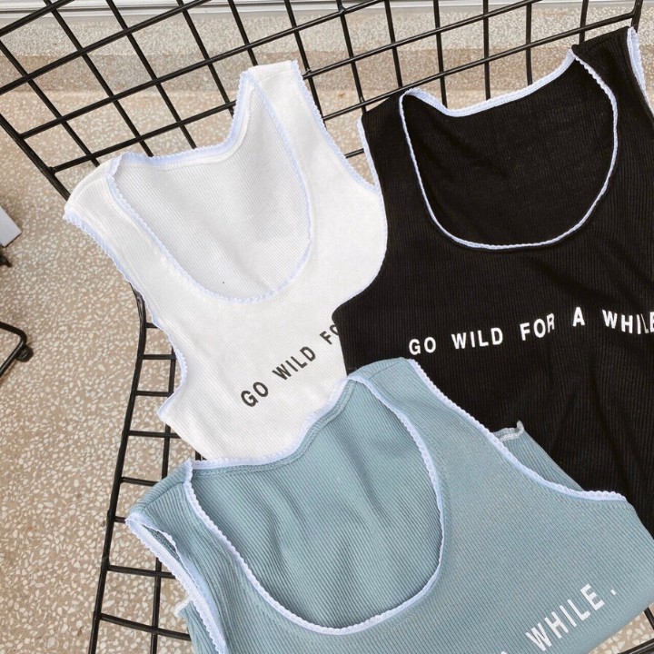 Áo Ba Lỗ Thun Gân Croptop Viền Ren In Chữ Cực Xinh - Hàng có sẵn | BigBuy360 - bigbuy360.vn