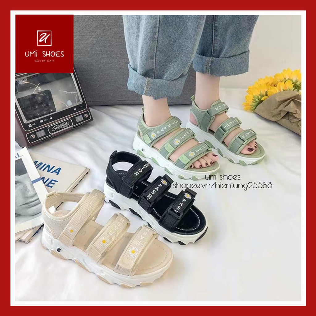 [SẴN 3 MÀU] Giày sandal hoa cúc đế cao bằng 3cm 3 quai ngang Ulzzang mới năng động đẹp hot trend 2020 cá tính