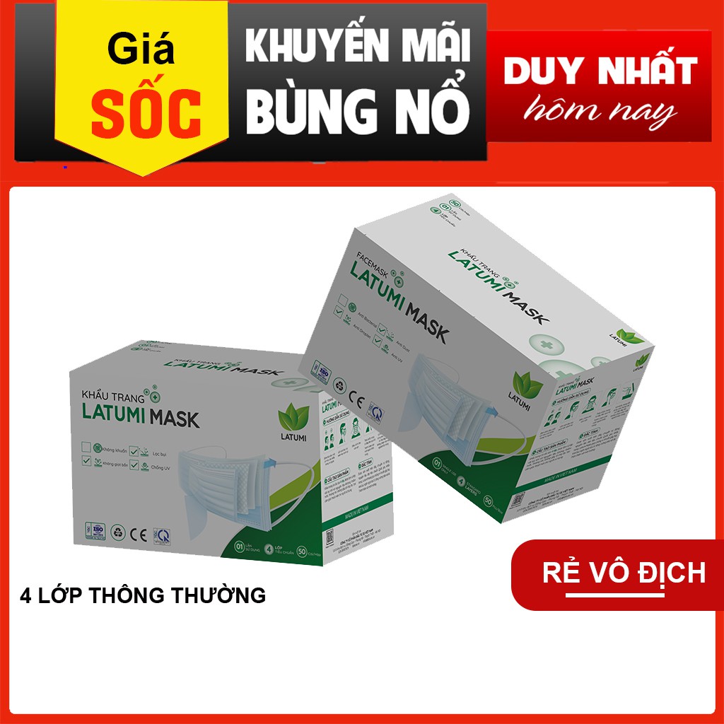 Khẩu Trang Y tế 4 Lớp Thông Thường LATUMI Ngăn Giọt Bắn, Ngăn Bụi, Phòng Chống Lây Nhiễm Qua Đường Hô Hấp